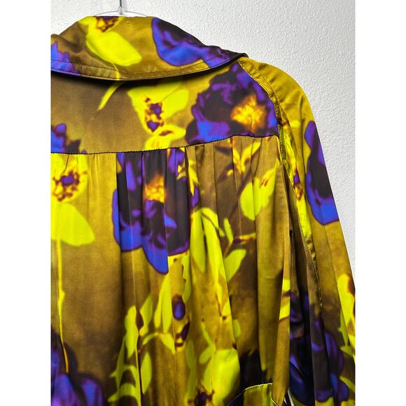 Dries Van Noten floral satin trench coat yellow women US 8 double-breasted - Picture 9 of 16
